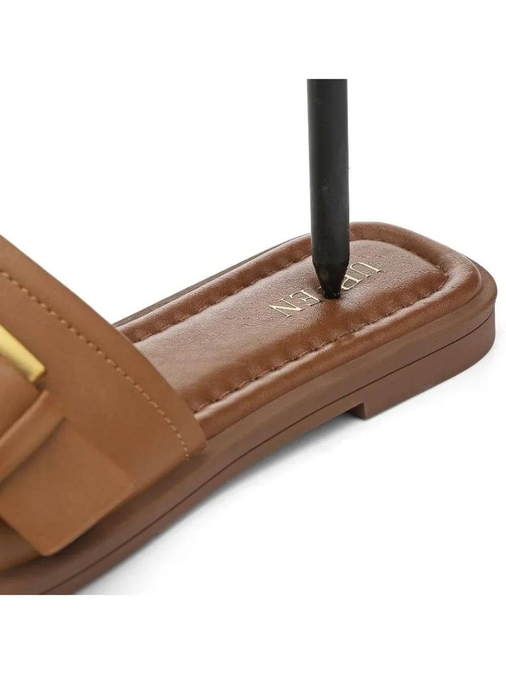 Women's Brown 1 Square Toe Flat Sandals Slides Dressy Comfortable for Beach